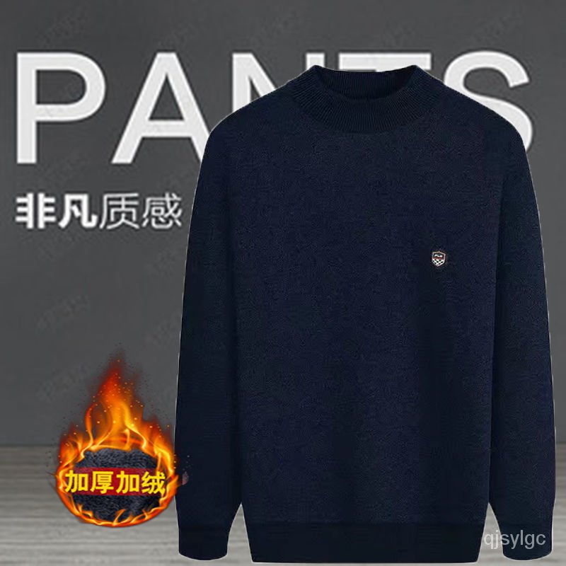 Plus Áo Sweater Tay Dài Cổ Tròn Lót Nhung Dày Dặn Thời Trang Cho Đàn Ông Trung Niên | BigBuy360 - bigbuy360.vn