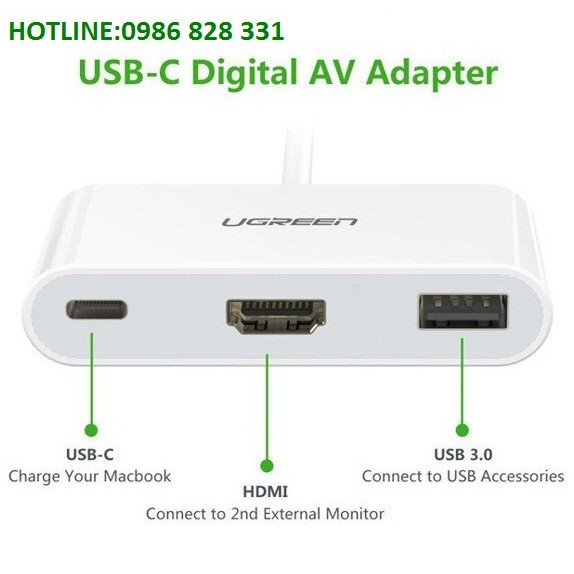 Cáp chuyển USB Type C sang HDMI + USB 3.0 Ugreen 30377 cho Macbook