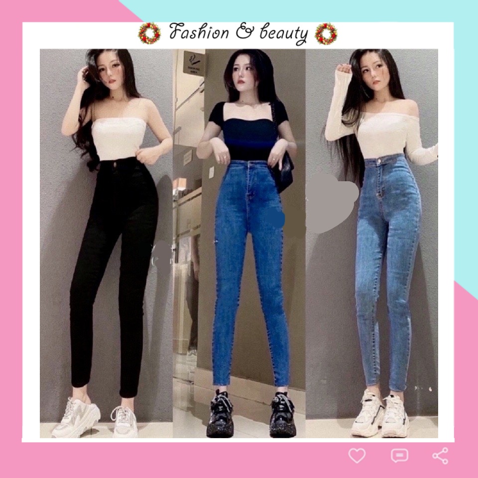 Quần jean nữ ôm lưng cao dáng đẹp màu đen xanh chất vải xịn Q622