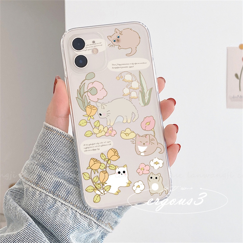 Ốp Điện Thoại Mềm Họa Tiết Hoa / Mèo Cho iPhone 14 13 12 11 Pro Max SE2020 X XR Xs Max 7 8 6 6s Plus
