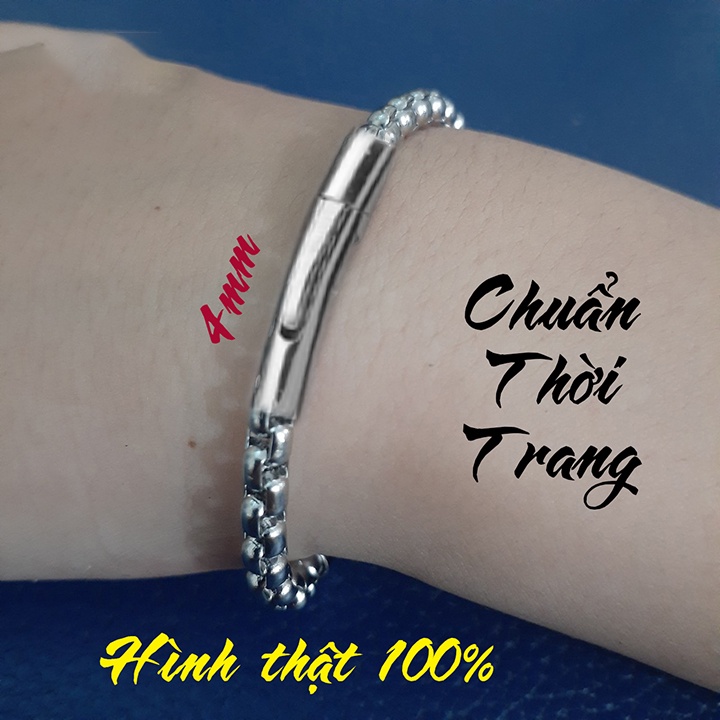 Lắc tay inox kiểu ống trúc 4mm bọc khoanh khóa gài vip sáng, đẹp, không đen, phong độ, đẳng cấp