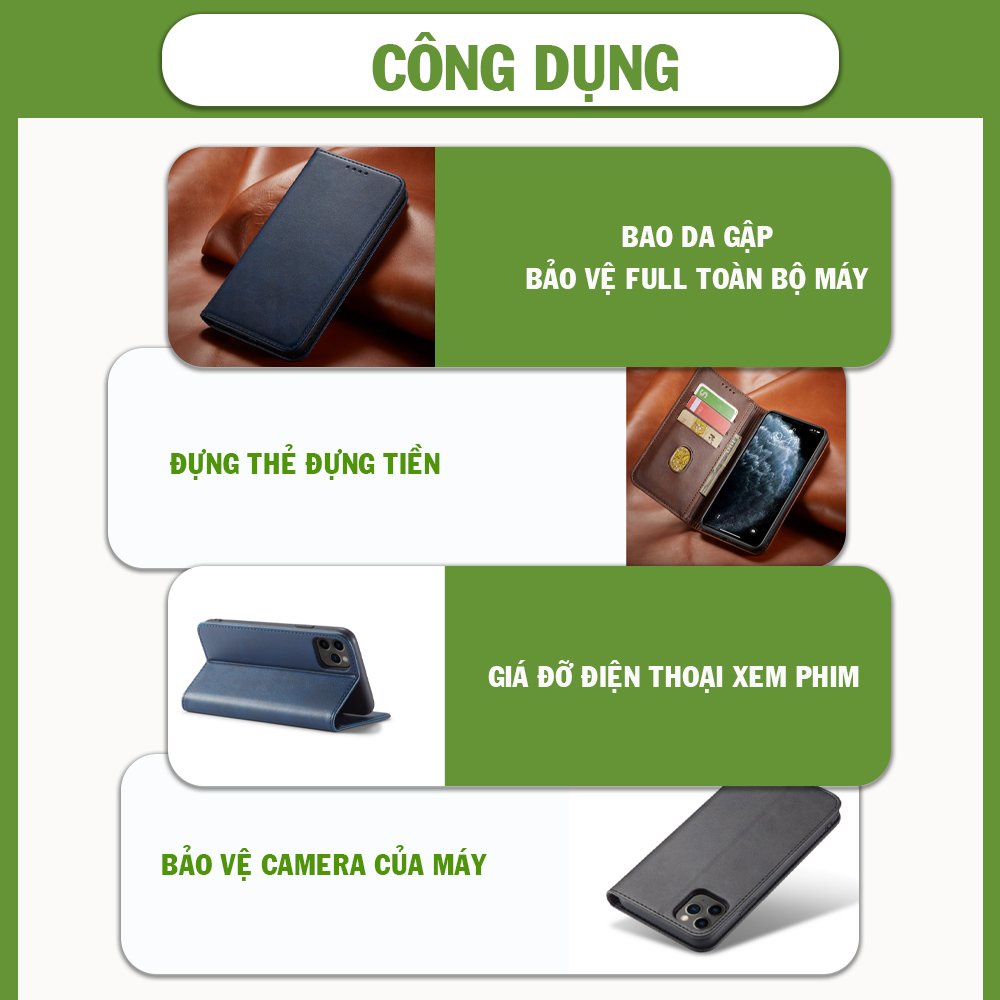 [Chính Hãng] Bao da gập 6/7/8/x/xsmax/11/12/13/pro/promax kèm ví và 3 ngăn đựng thẻ, nắp đậy có nam châm xịn xò