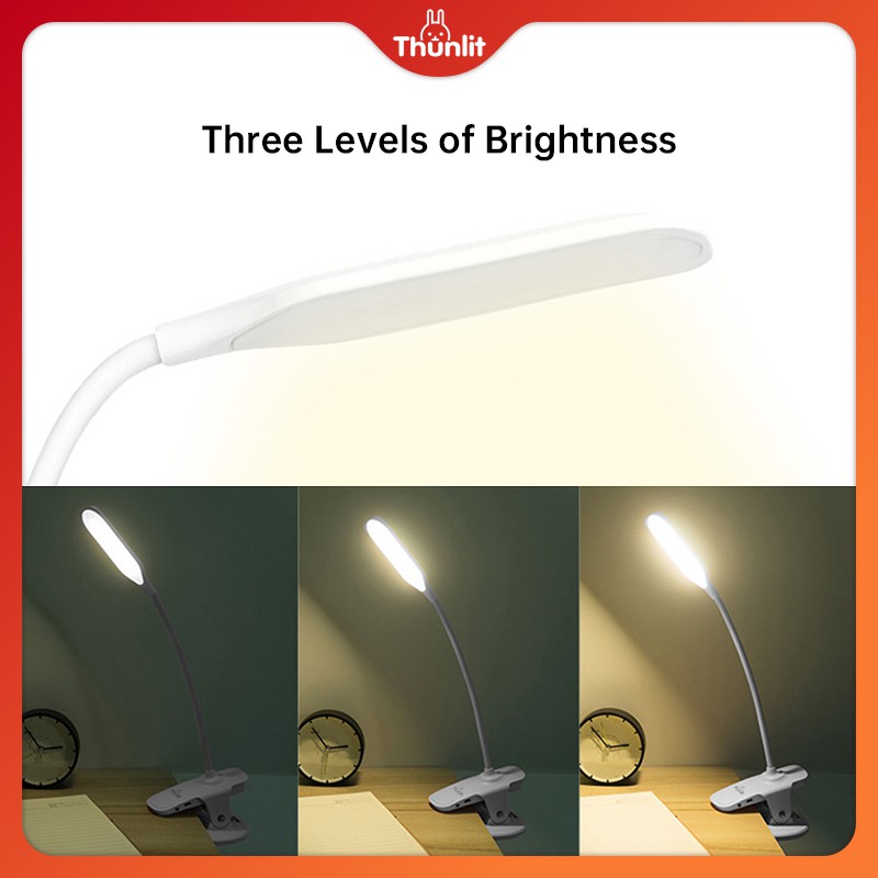 Đèn LED Thunlit để bàn có kẹp sạc USB tiện dụng cho phòng ngủ/văn phòng