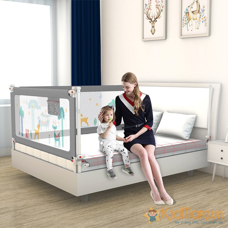 [GIAO HÀNG 2H] Thanh chắn giường cho bé cao cấp KidAndMom BR02 cao 105cm, chống kẹt, hạ 1 phía, trượt lên xuống