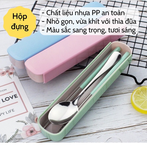 [HOTSALE] Bộ đũa thìa ❤️ Bộ thìa đũa cá nhân inox văn phòng tay cầm lúa mạch có hộp đựng sang trọng tiện lợi giá rẻ