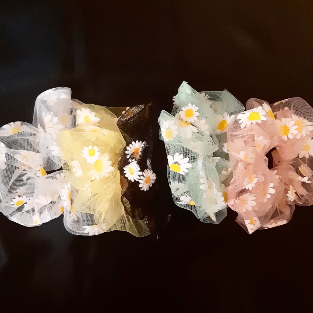 Dây cột tóc Scrunchie hoa cúc set 5 màu
