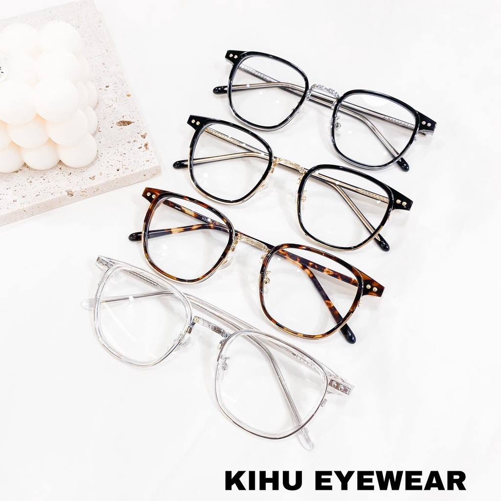 Gọng kính kim loại KIHUEYEWEAR chống ánh sáng xanh kiểu vuông cao cấp màu sắc thời trang giả cận K 9056