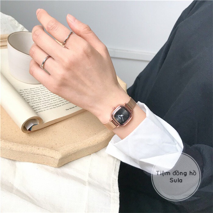 Đồng hồ nữ sang trọng ULZZANG dây kim loại mặt vuông 26mm thời trang Hàn Quốc có chống nước - SULAGRE | BigBuy360 - bigbuy360.vn