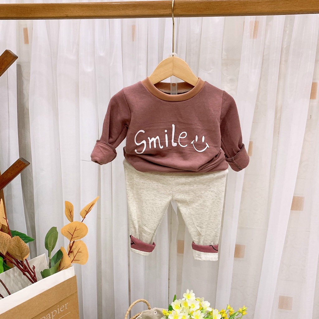 Bộ thu đông gấu Smile chất nỉ cho bé trai/bé gái form 6-19kg QATE408