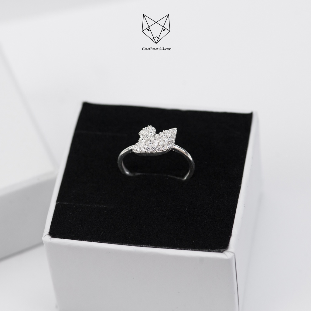 Nhẫn Bạc Ta S925 Cao Cấp CaoBac Silver Thiên Nga Nạm Đá Sang Trọng, Quý Phái Dành Tặng Riêng Cho Bạn Gái