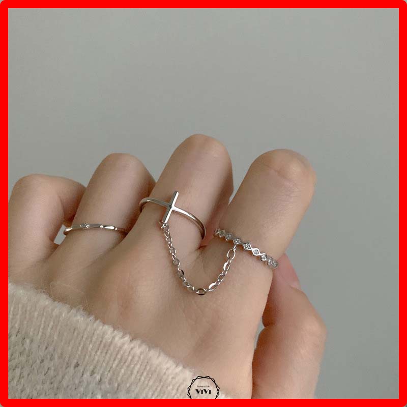 Nhẫn bạc Ý kiểu nhẫn đôi dây xích Punk – Nhẫn nữ nhẫn bạc cao cấp ViVi_Gift