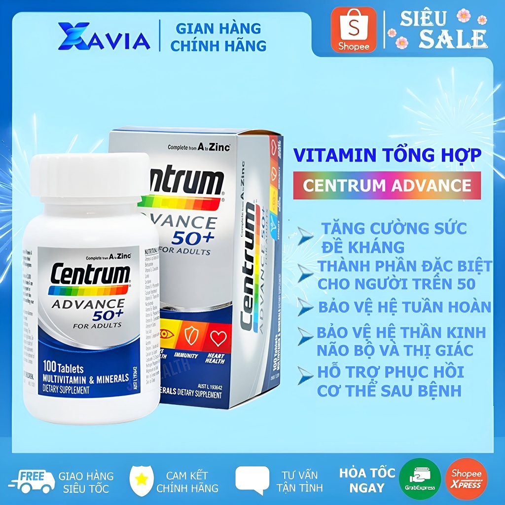 Vitamin tổng hợp Centrum Advance For Adults 50+ dành cho người lớn tuổi 100 viên