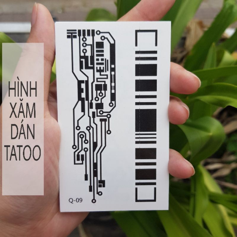 Hình xăm mã vạch điện tử q09. Xăm dán tatoo mini tạm thời, size &lt;10x6cm