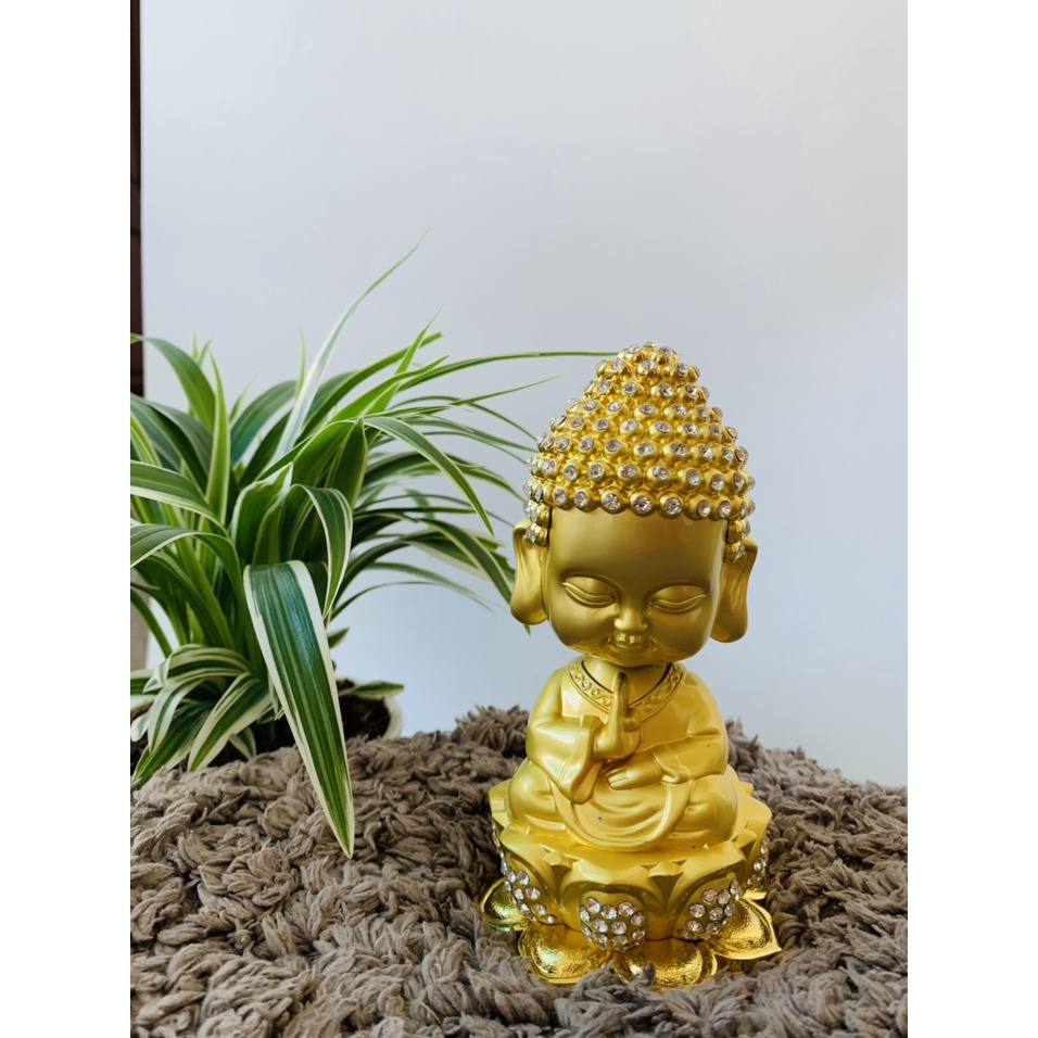 Nước hoa ô tô tượng phật đài sen đính đá trang trí taplo ô tô cao cấp - sang trọng