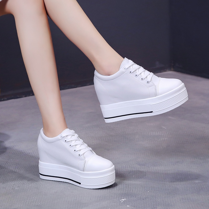 Giày thể thao IELGY đế xuồng buộc dây chống nước tăng chiều cao phong cách Hàn Quốc cho nữ