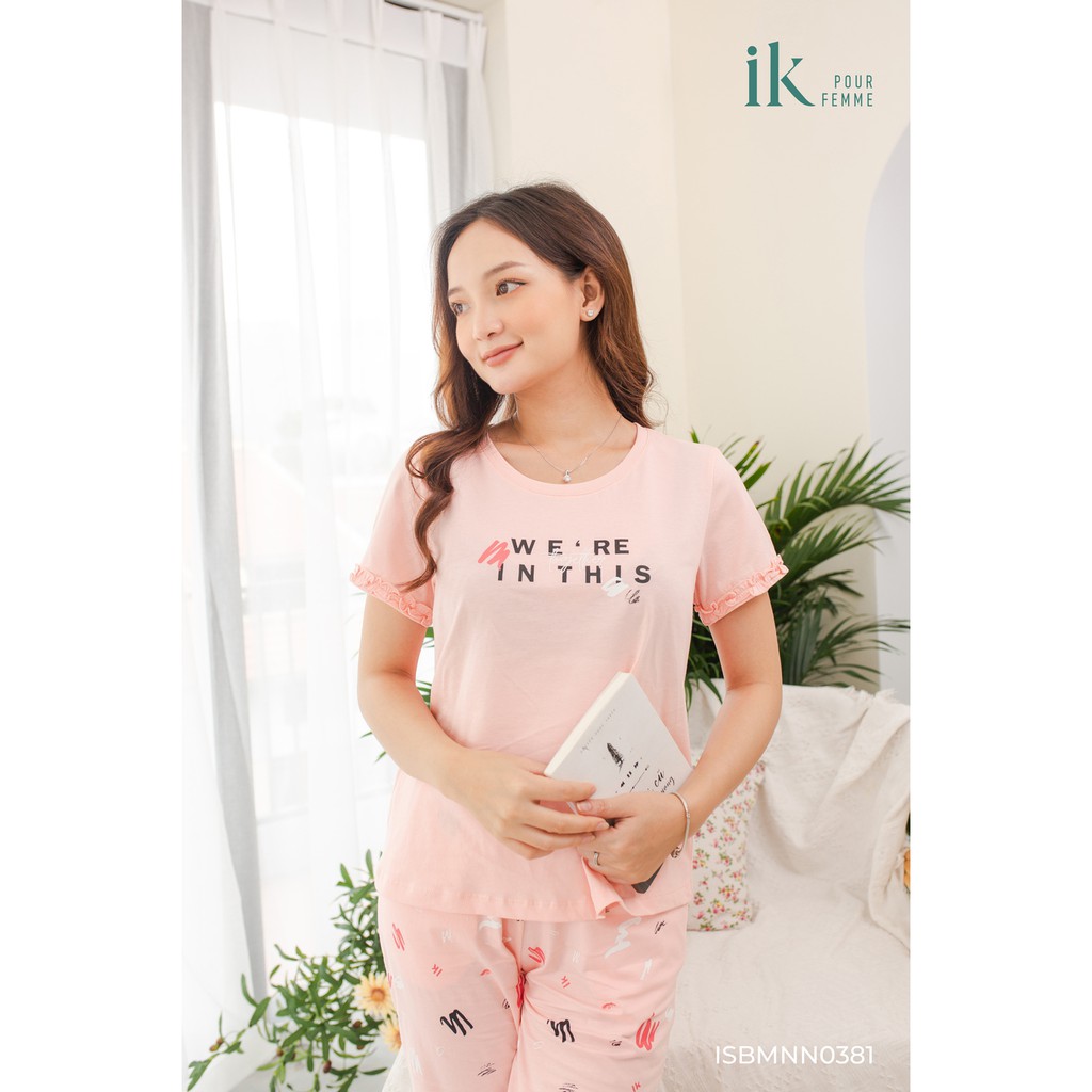 Bộ mặc nhà áo cộc tay quần lửng cotton IK 0381 Giá 425.000đ