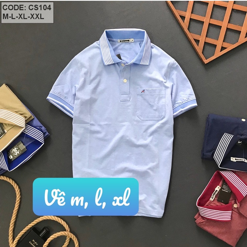 Áo thun nam cổ bẻ phối túi viền sọc gồm 5 màu (size M->XXL) 104