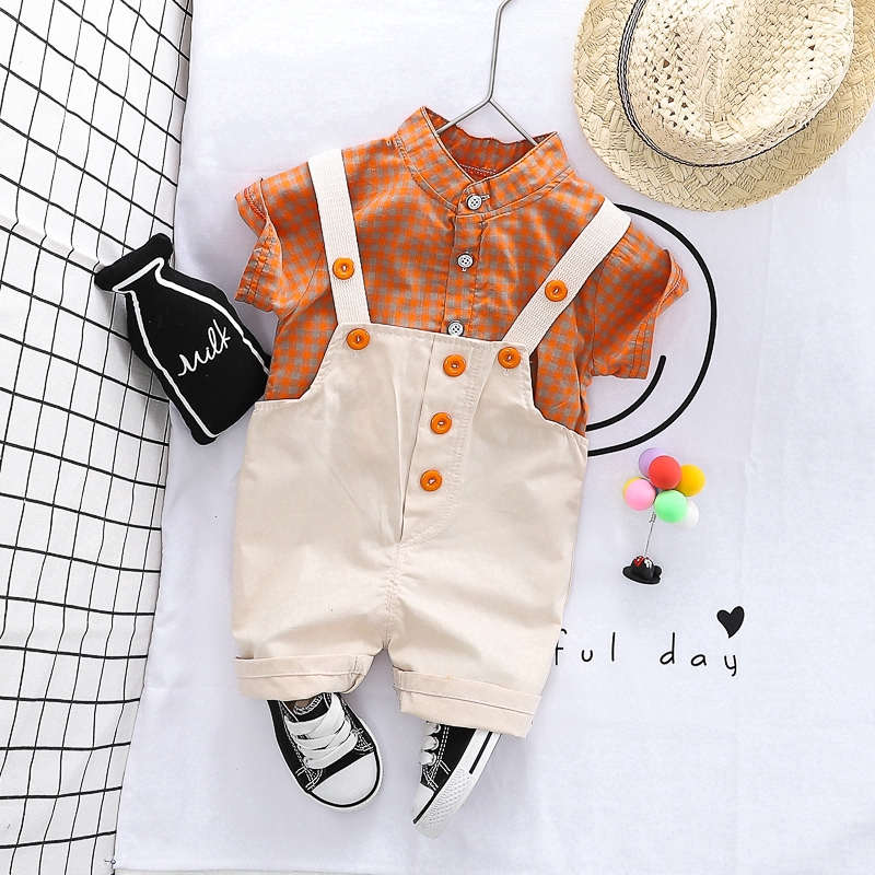 Set Áo Thun Tay Ngắn Và Quần Yếm Bằng Vải cotton Chất Lượng Cao Dành Cho Trẻ Em 0-5 Tuổi Mới Sinh