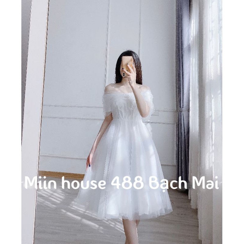 váy trễ vai ren nơ ngọc