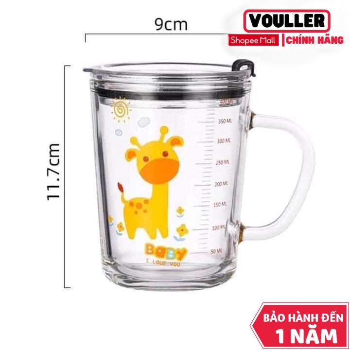 Cốc Thủy Tinh Vouller Chia Vạch Uống Nước . Pha Sữa Cho Bé Rất Thuận Tiện Dung Tích 400Ml
