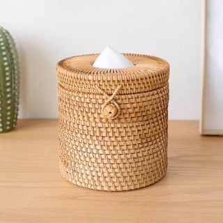 Hộp giấy ăn tròn, đựng giấy cuộn bằng mây