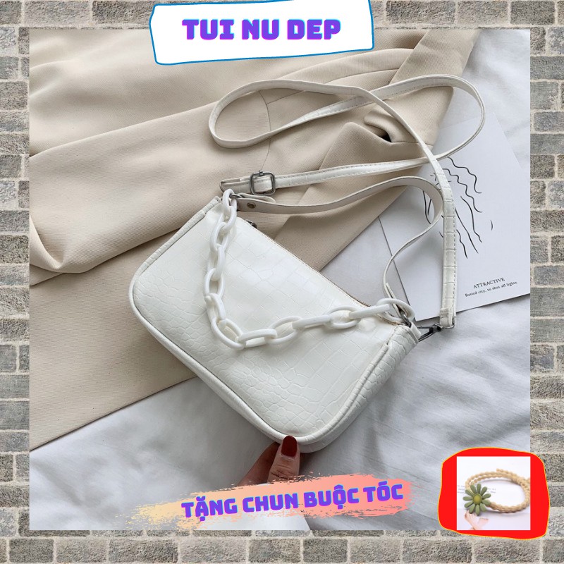 Túi kẹp nách nữ da vân cá sấu dây xích 💖 𝑭𝑹𝑬𝑬𝑺𝑯𝑰𝑷 💖 Túi đeo chéo hàn quốc nữ đẹp viền xích đồng màu 2021 | BigBuy360 - bigbuy360.vn