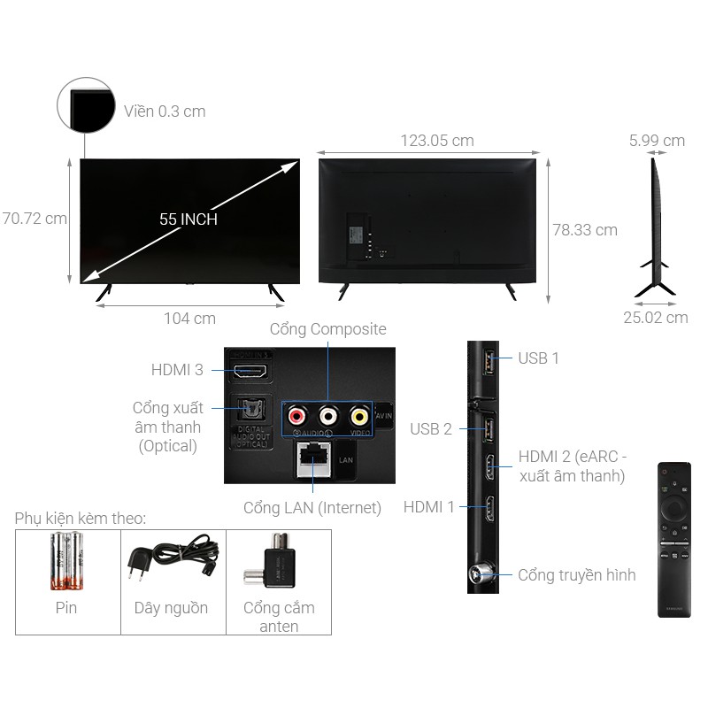 Smart Tivi Samsung 4K 55 inch 55TU8100 Crystal UHDModel Mới