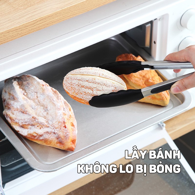Kẹp gắp bánh silicon inox, gắp chống dinh tiện dụng