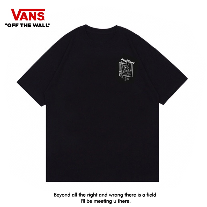 Áo Thun Tay Ngắn Cổ Tròn Màu Trơn In Chữ Vans/ Bugs Bunny Chất Liệu cotton Cho Nam Và Nữ
