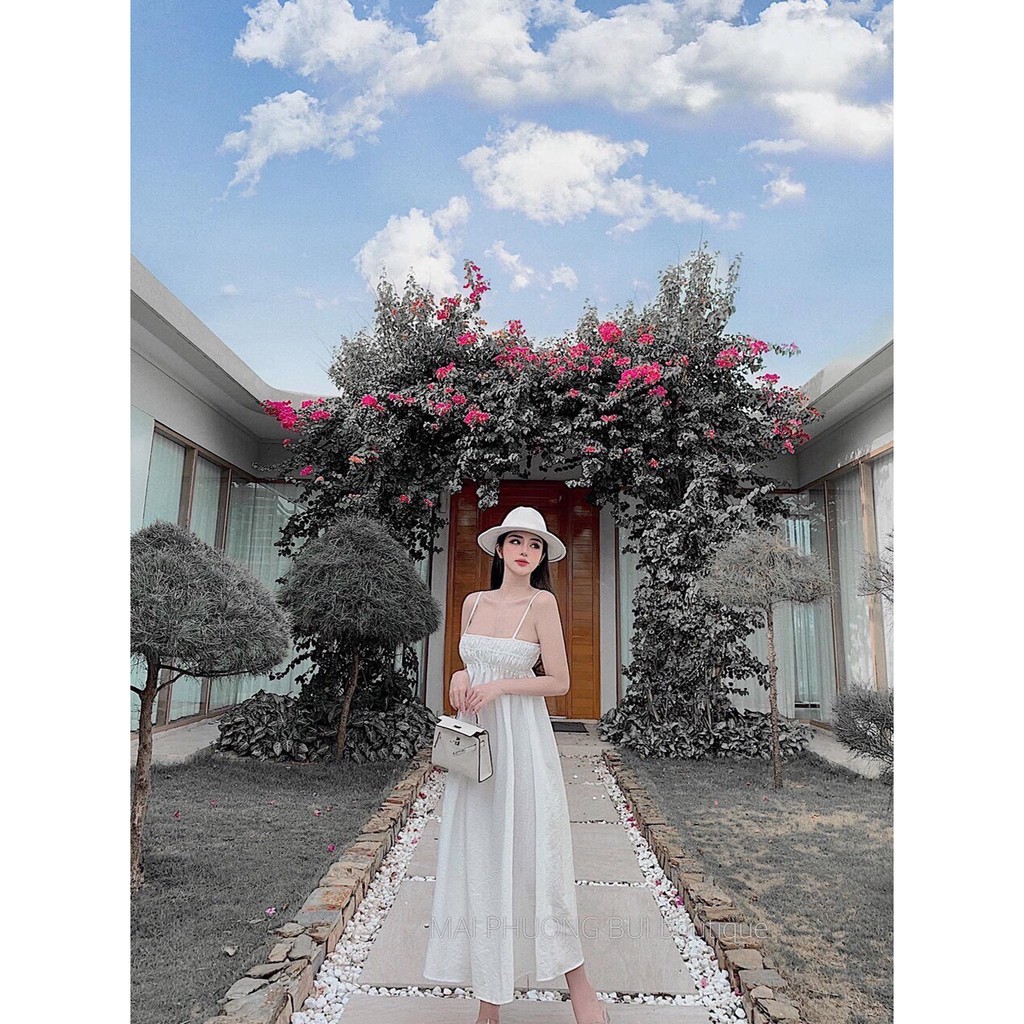 Đầm hai dây suông nhún ngực dễ thương | BigBuy360 - bigbuy360.vn