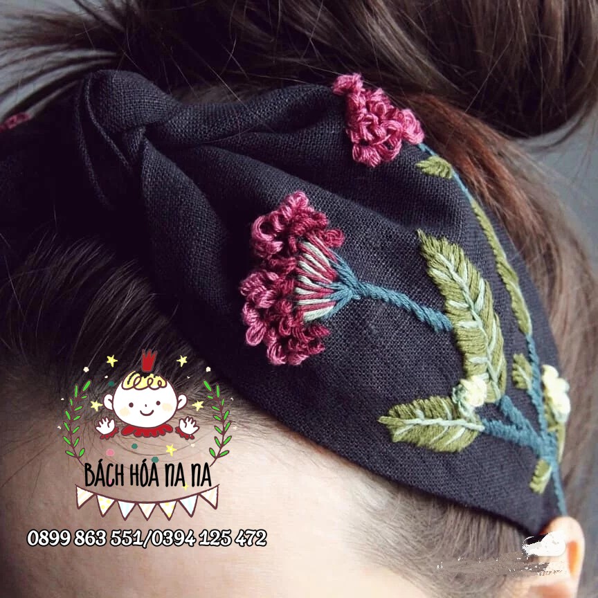 Bộ kit Nguyên liệu DIY tự bạn làm turban, băng đô thêu hoa, hoa xuân hạ thu đông thêu tay, Bách hóa Na Na handmade shop