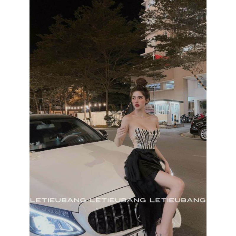 Đầm body cúp ngực kết đá thả tà