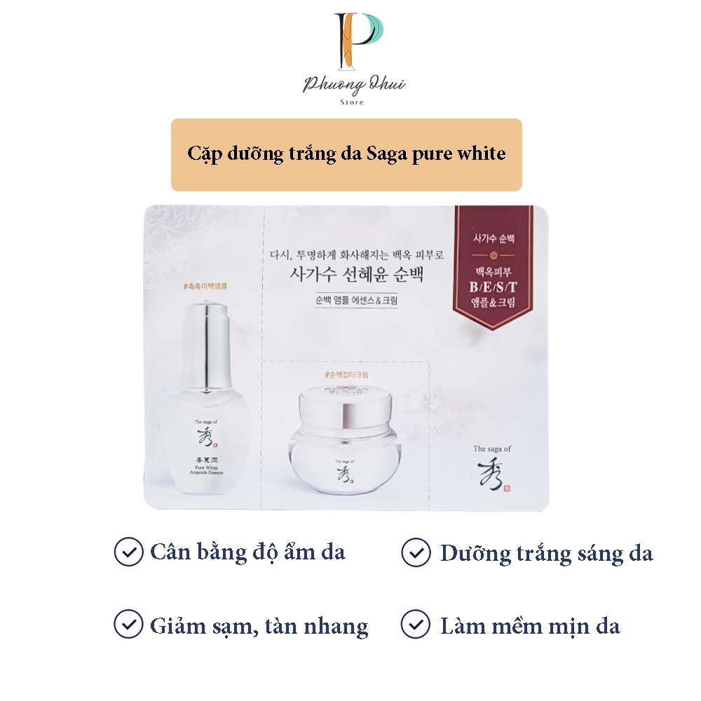 Combo Dưỡng Trắng Hàn Quốc Saga Pure White Phương Ohui Giảm Tàng Nhang Cân Bằng Độ Ẩm Giúp Da Mềm Mịn 1ml