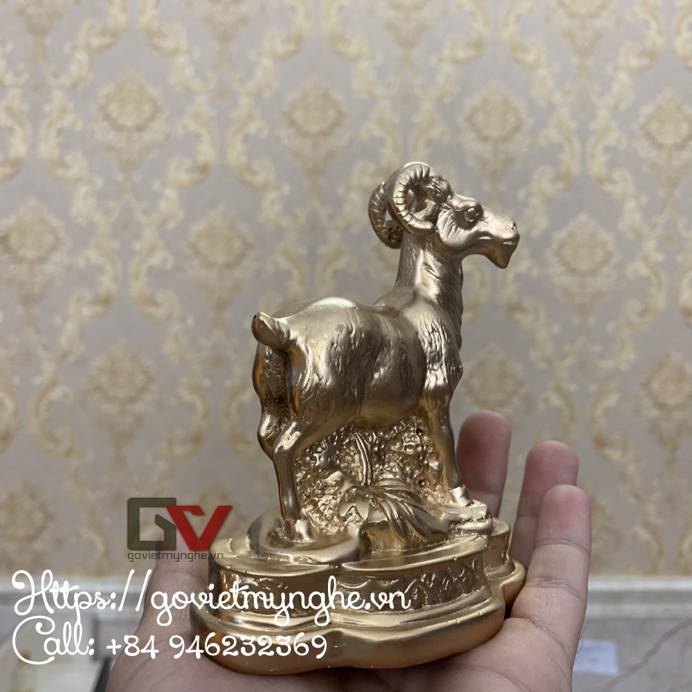Tượng đá Dê phong thủy mang may mắn tài lộc - Màu nhũ đồng - Chiều cao 11cm