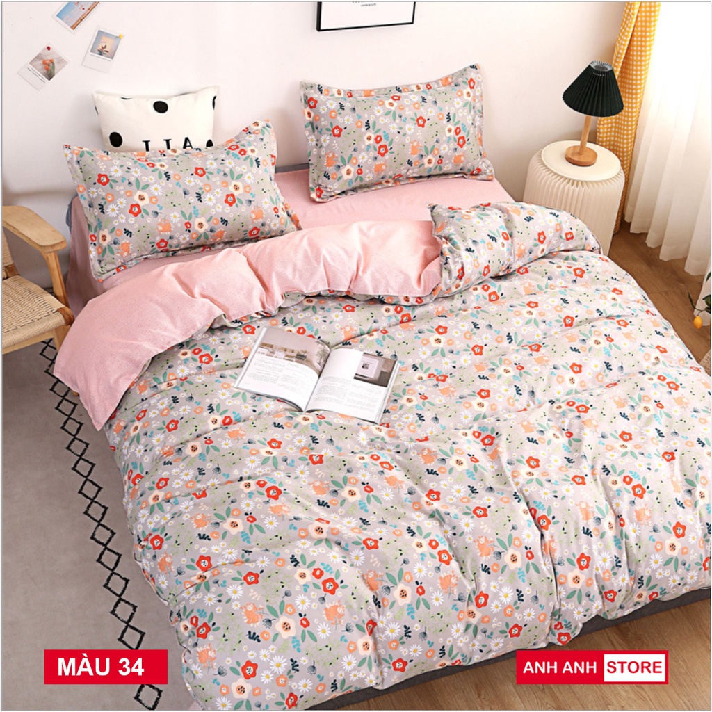 Bộ Vỏ Chăn Ga Gối Cotton Poly Hàn 4 món nhập khẩu, màu sắc tươi sáng, hoạ tiết sắc nét - ANHANHHOME