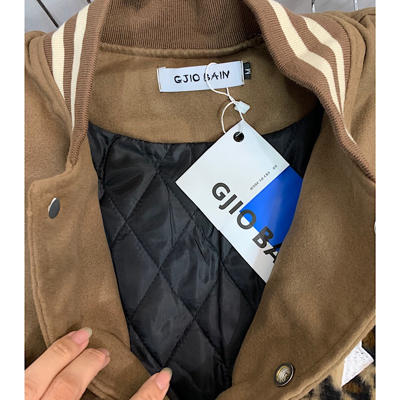 Áo bomber - Jacket varsity chính hãng chất dạ tay da cao cấp màu nâu