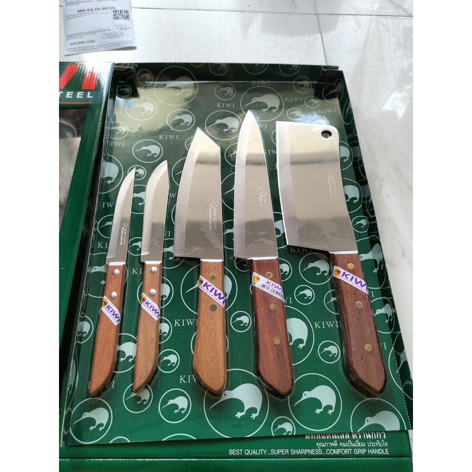 Bộ Dao W5W Thái Lan Cán Gỗ Kiwi 5 Món - Hàng Nhập Khẩu Thái Lan bền đẹp