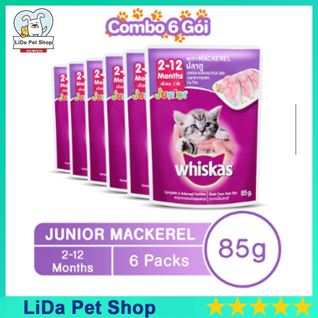 Combo 12 Gói Pate Cho Mèo Con Vị Cá Thu Whiskas Junior Mackerel 85g - Lida Pet Shop