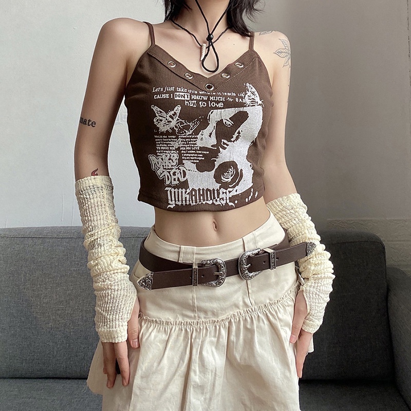 Áo Tank Top Hở Lưng In Chữ Phong Cách Đường Phố Cá Tính Cho Nữ