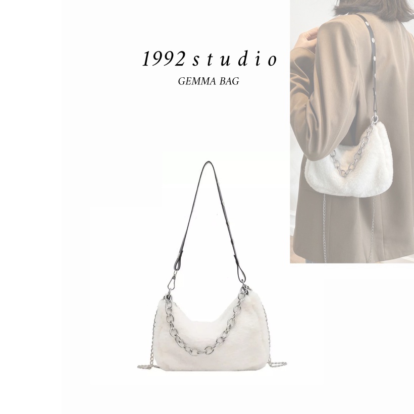 Túi xách nữ /1992 s t u d i o/ GEMMA BAG / túi lông mềm size mini 2 dây đeo kèm dây xích cá tính dễ thương