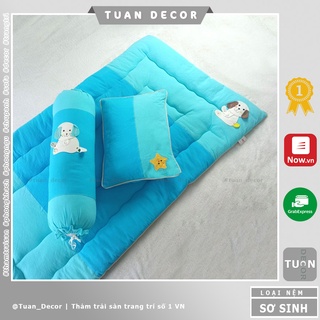 Bộ Nệm Gối cho bé đi học mẫu giáo vải CARA màu Xanh dương cho bé trai Size 60x100cm | KIM HOME chính hãng