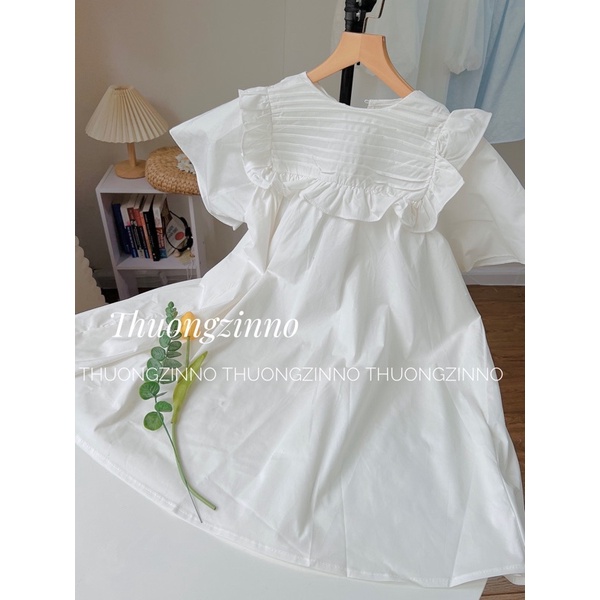 [Ảnh thạt/Video]Áo váy Moment xếp li ngực dáng babydoll xoè nhẹ xinh xắn Đầm thô mềm dáng ngắn Hàn Quốc