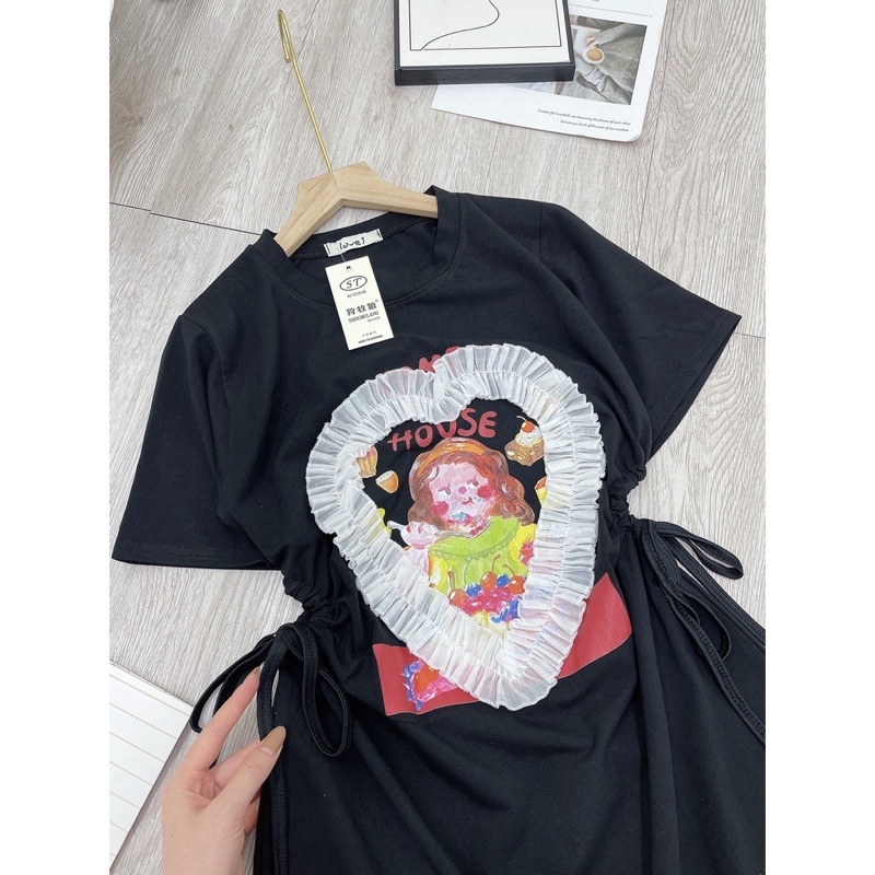 Đầm thun khoét eo cô gái bigsize