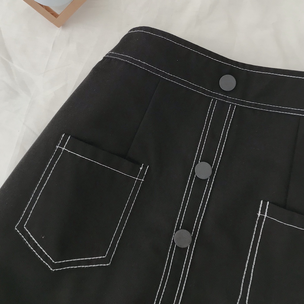 Chân Váy Chữ A JEM CLOSET Màu Đen Chỉ Viền Nổi Bật Dễ Phối Đồ Có Quần Bảo Hộ SEOM 3333