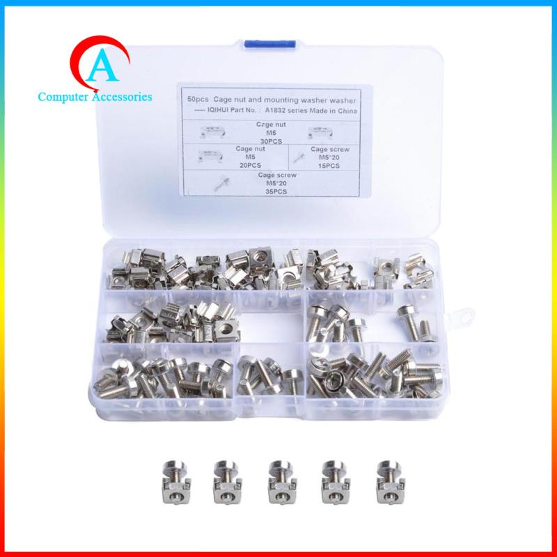 Pack 100 M5 Cage Nuts and Bolts Screw Washers Data Cabinet Rack Mount Server