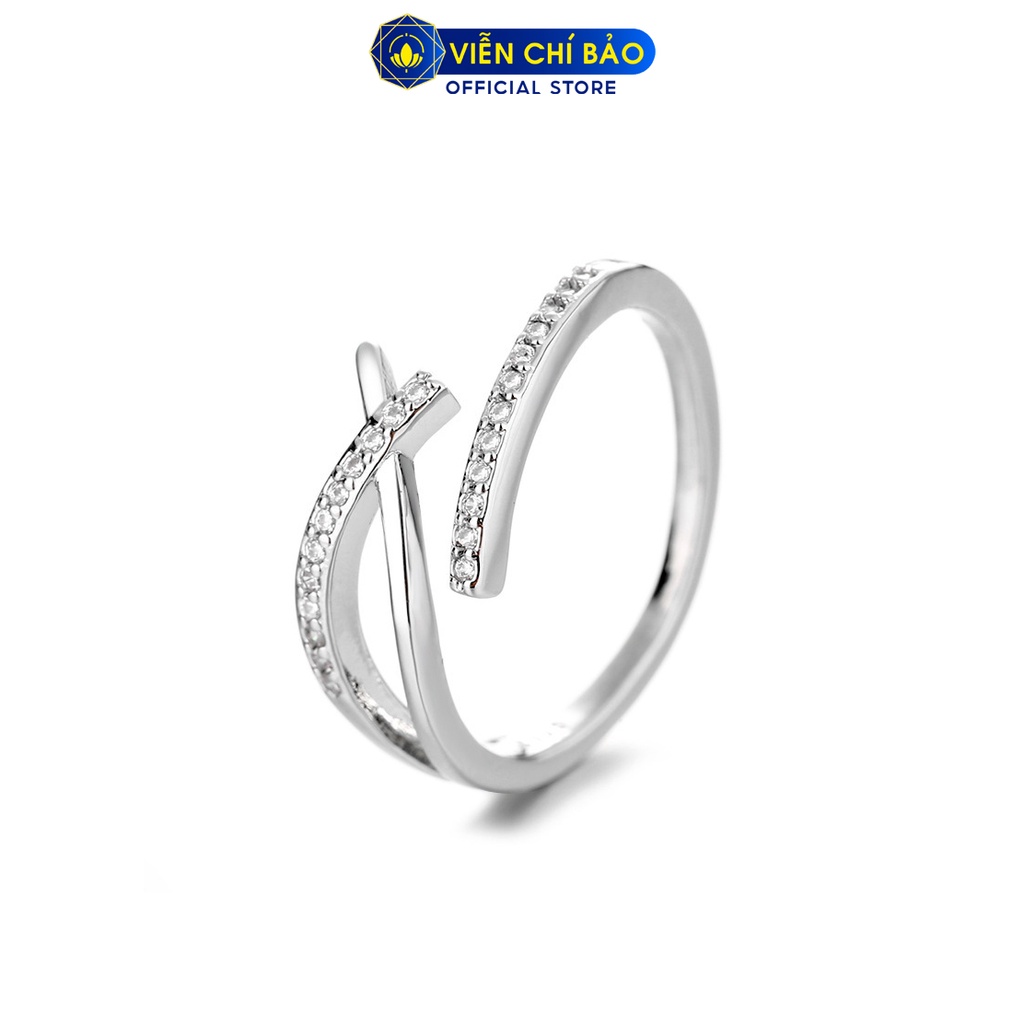 Nhẫn bạc nữ đính đá cá tính hình chéo chất liệu bạc 925 thời trang phụ kiện trang sức Viễn Chí Bảo N400808B-N400753xB