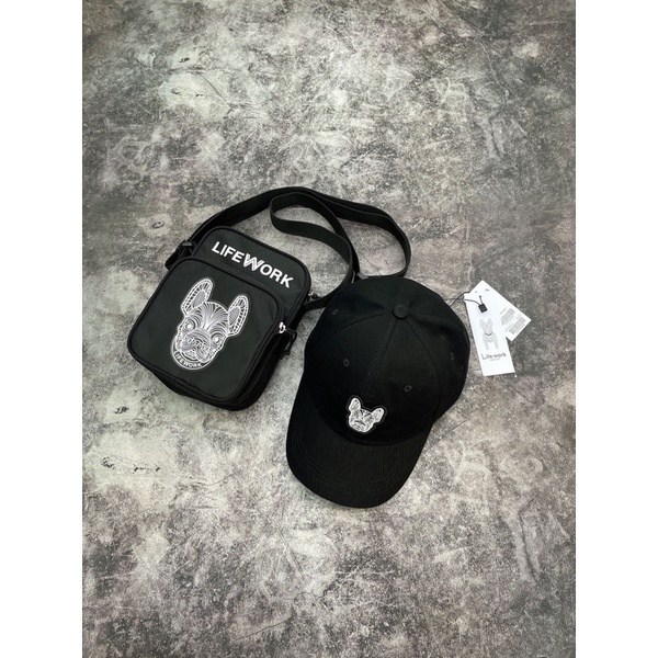 NÓN LƯỠI TRAI ,TÚI ĐEO CHÉO MINI BAG life workk logo chó