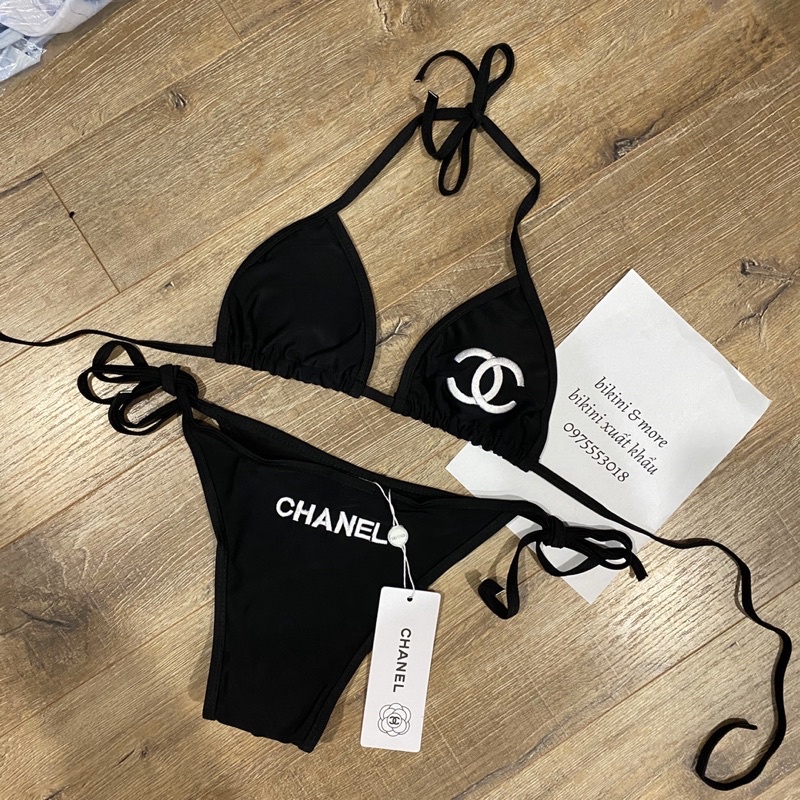 [BKN1333] &lt;BRAND&gt; SET BIKINI CNL CLASSIC ĐEN/TRẮNG LOGO THÊU