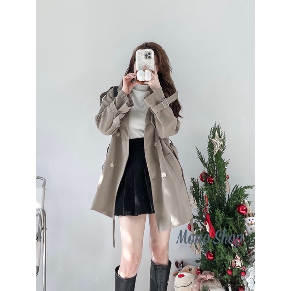 Áo Mangto dáng dài 4 nút kèm dây thắt eo chất dày mịn đứng phom 2 lớp hàng đẹp Ảnh thật/ sẵn
