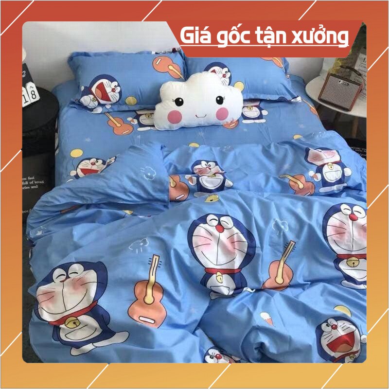 [HOT[Full set Bộ Ga Giường Chần Bông DOREMON Xanh 5 món Cực Sang Cotton M6*2M-M8*2M[CON HANG]